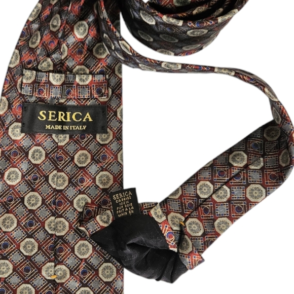 SERICA Gray Geometric Silk DESIGNER Tie HANDMADE ITALY - Picture 3 of 4